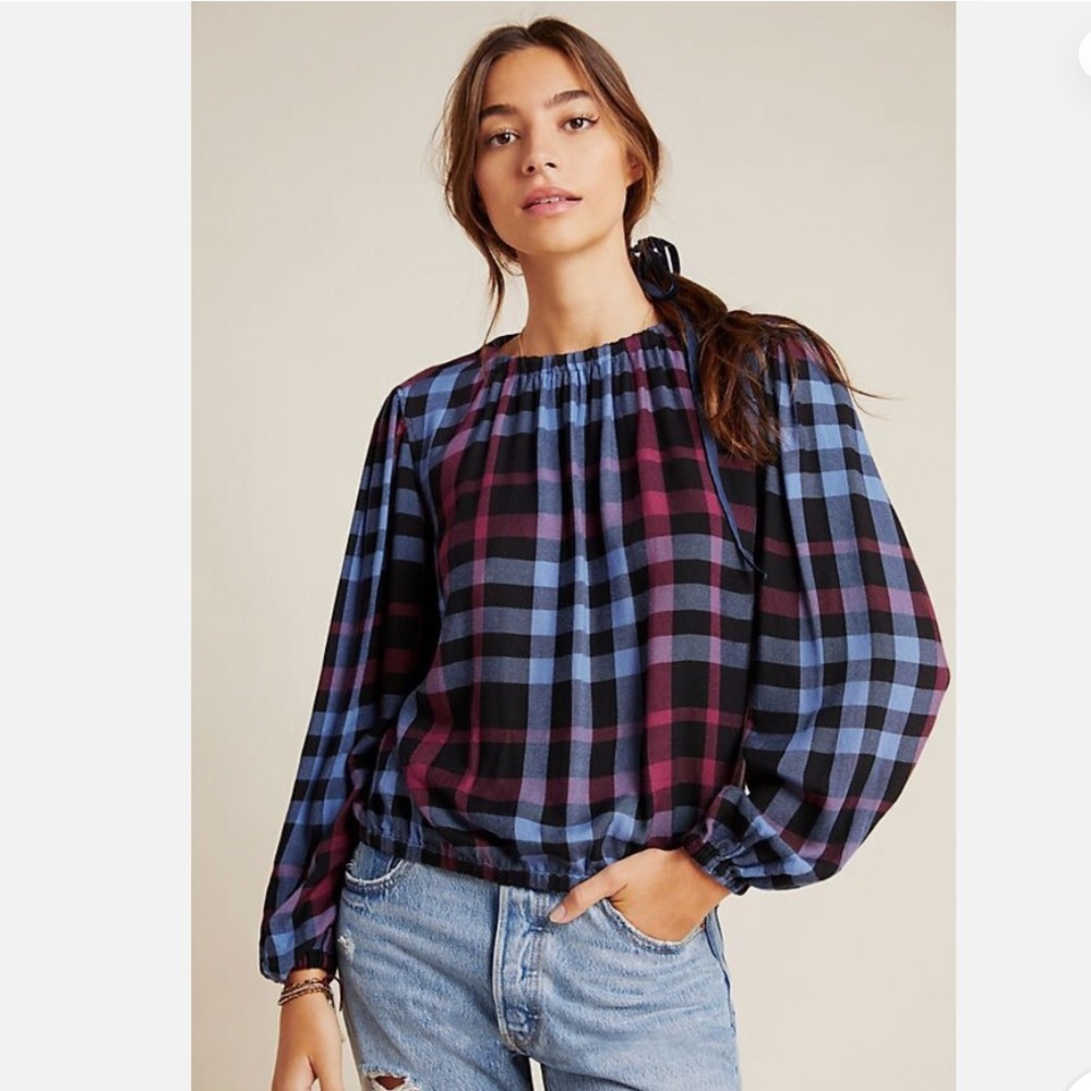 Anthropologie Cloth & Stone Glacier Plaid Blouse